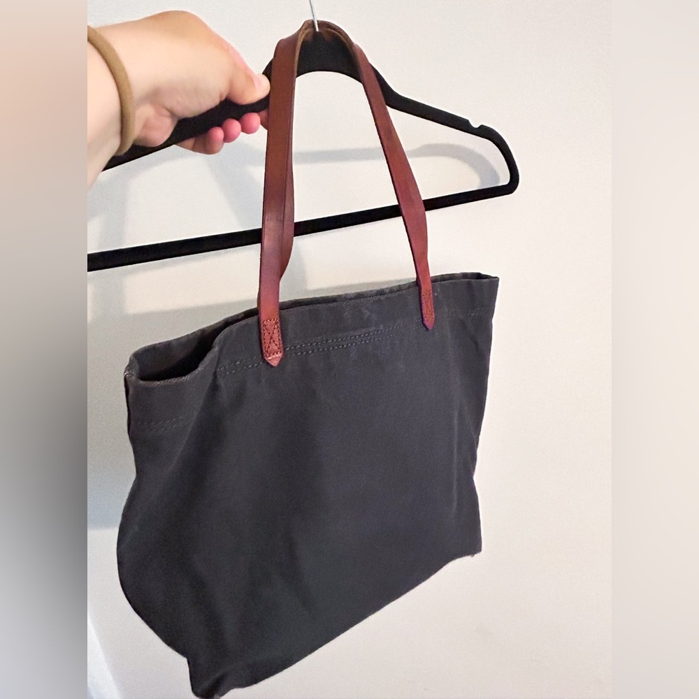 Black denim tote w/ leather straps